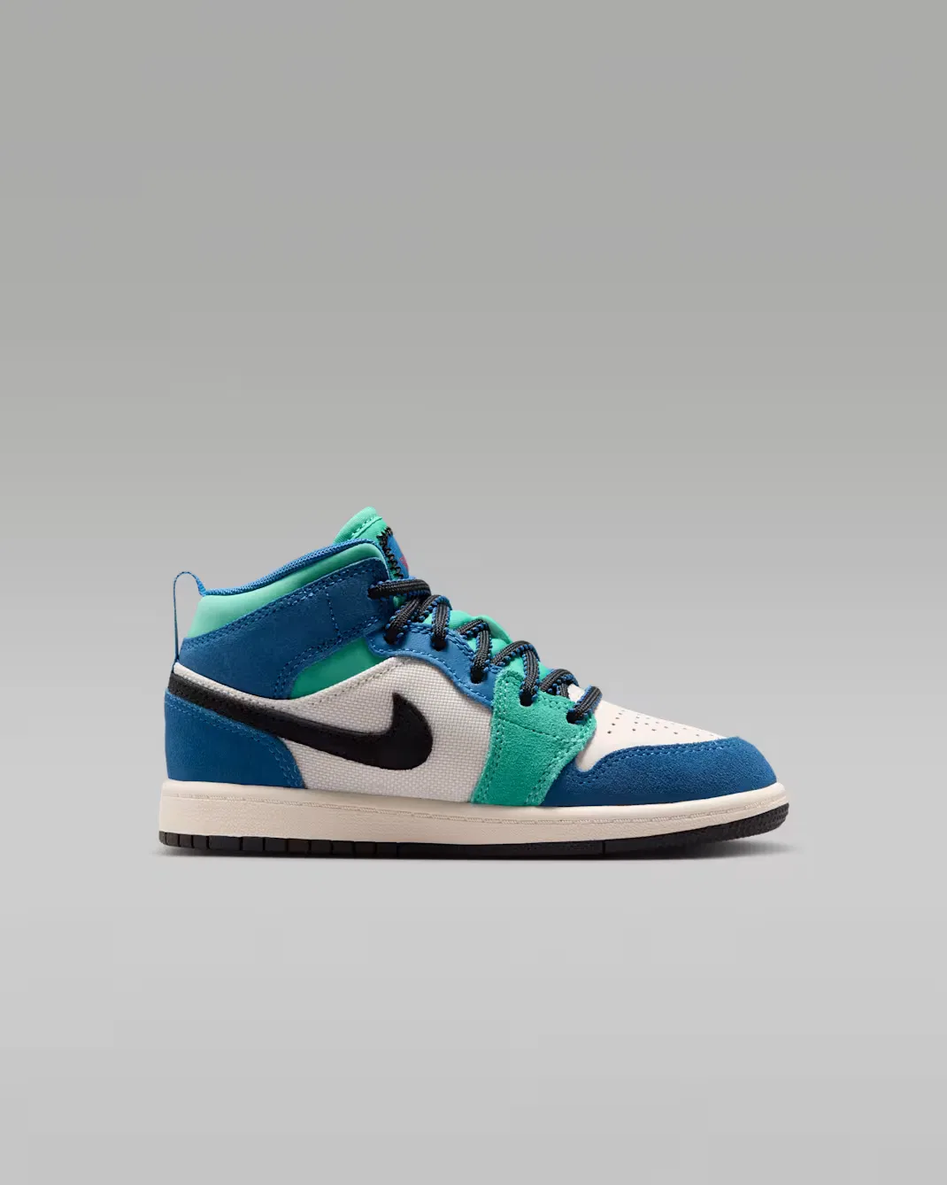Детские кроссовки Jordan 1 Mid SE, Chalk/True Blue/Kinetic Green/University Red — фото 3