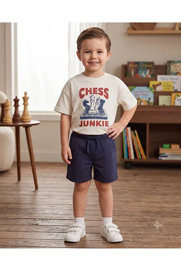 Детская футболка оверсайз с принтом Chess Themed Unisex Oversize Kids T-Shirt Babytex, Ecru — фото 2