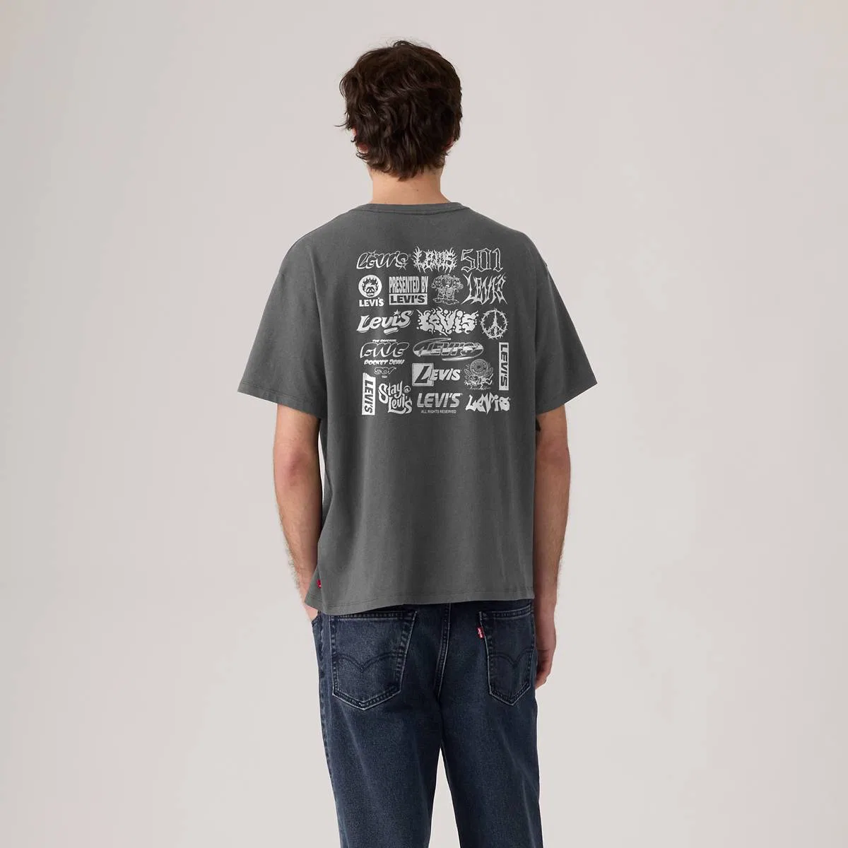 Винтажная футболка с графическим принтом Levi's, Levis Logo Grid Smoked Pearl - Grey — фото 4