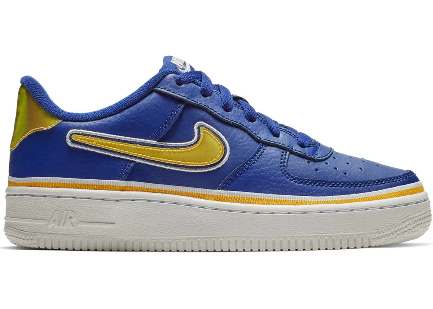 Детские кроссовки Nike Air Force 1 Low NBA Warriors, цвет Deep Royal Blue/University Gold-Off White