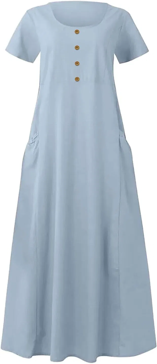 Женское свободное макси-платье с рюшами, Light Blue — фото 4