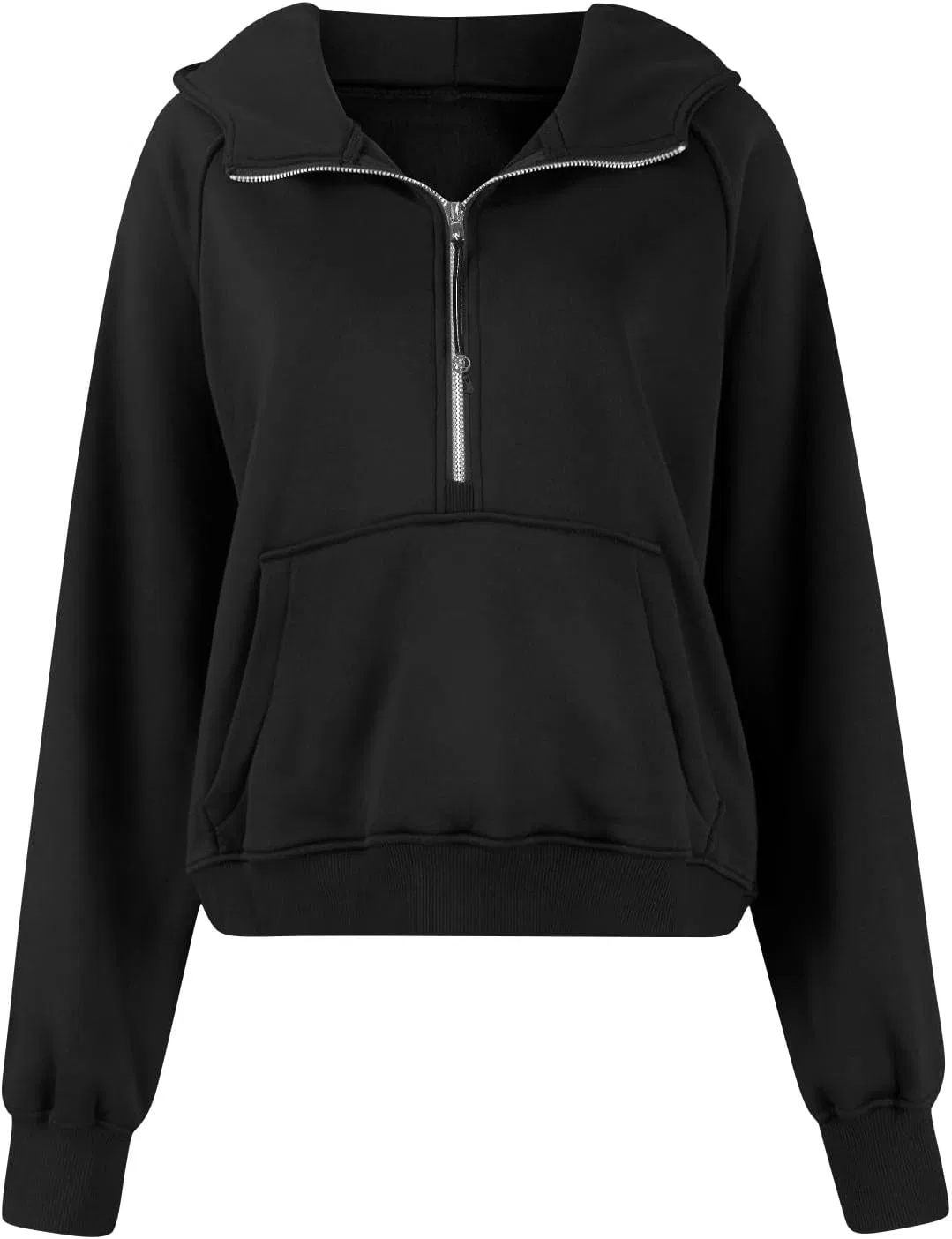 Женское укороченное худи с молнией, модель Oversized, цвет S57-Black — фото 2