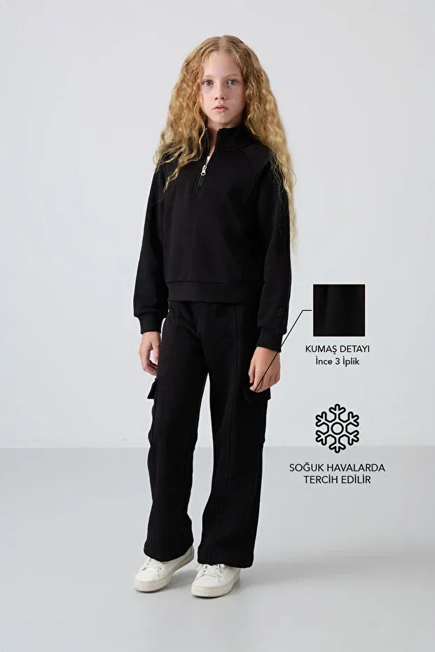 Детский спортивный комплект для девочек с вышивкой Black Cotton Hairy Inside Soft Textured Standard Fit Embroidered Girl's Tracksuit Set Tommy Life, Black Black
