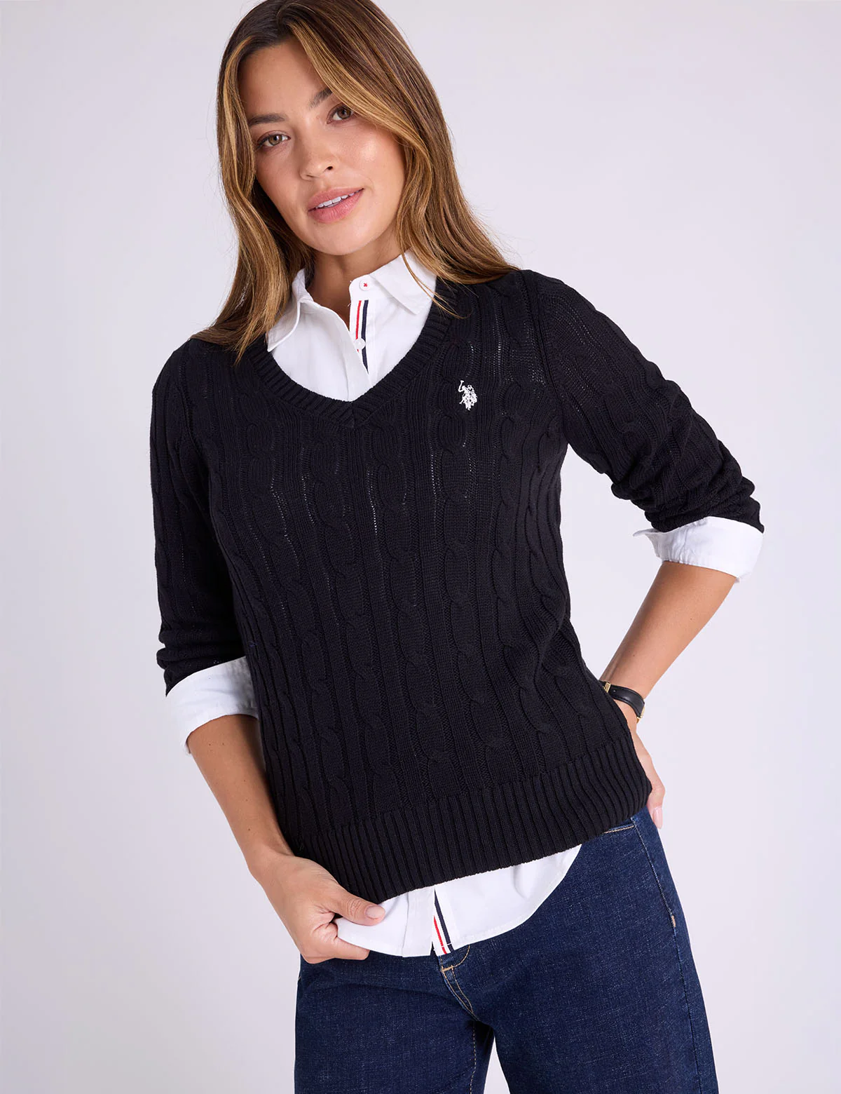 

Свитер U.S. Polo Assn Soft Cable V-neck, черный