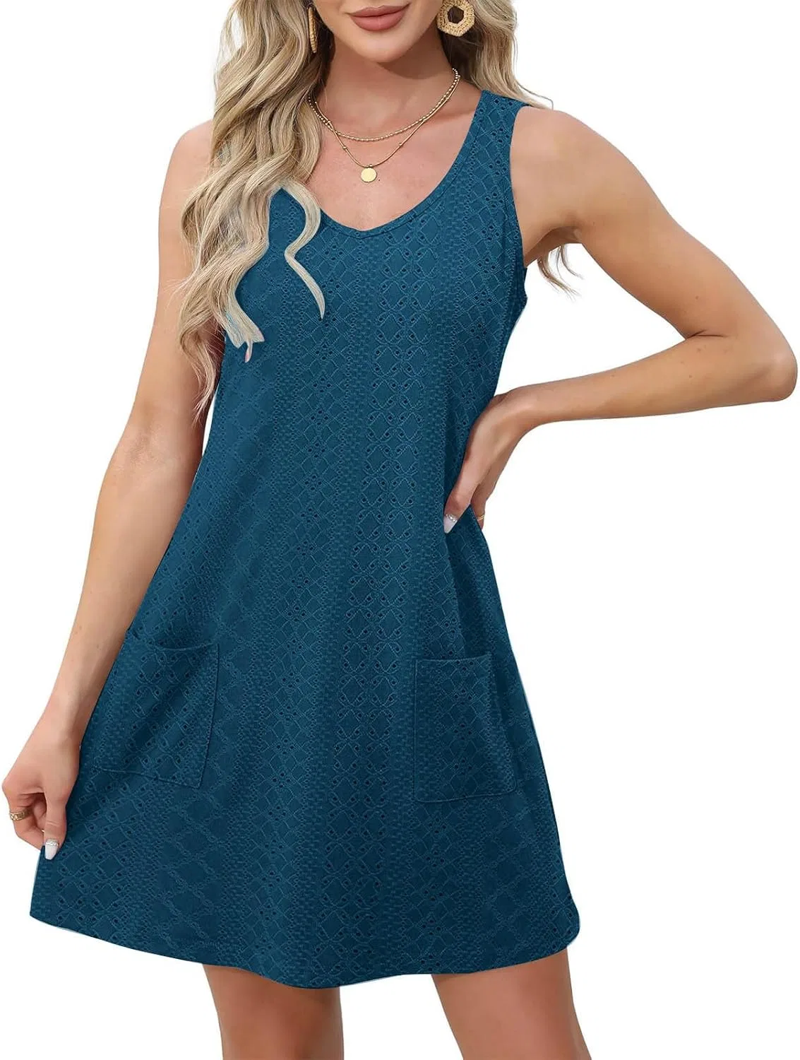 Женское повседневное платье с вышивкой Eyelet, A09-dark Blue — фото 3