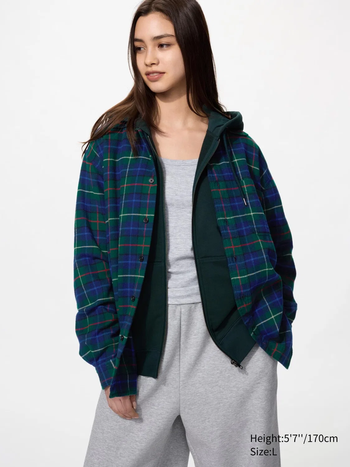 Фланелевая рубашка Uniqlo, в клетку тартан, темно-зеленый — фото 4