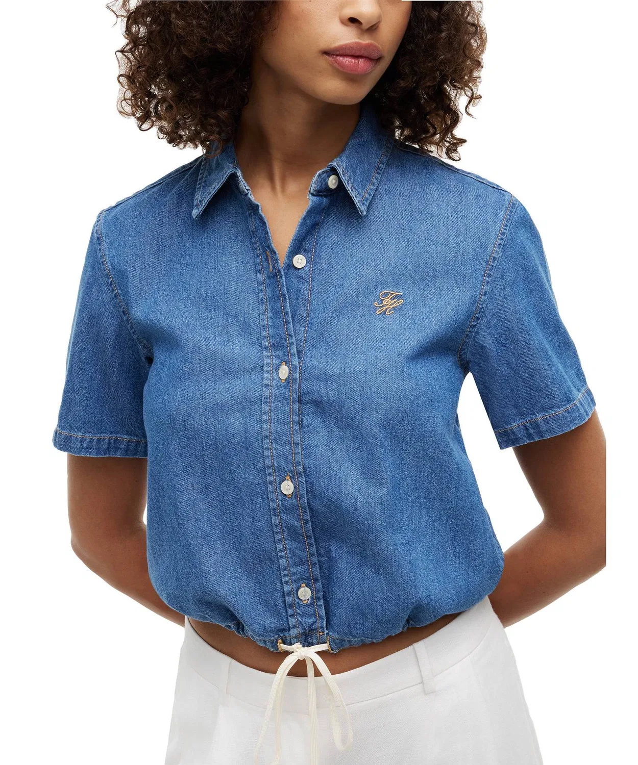 Женская рубашка с коротким рукавом свободного кроя Indigo Blue TOMMY HILFIGER — фото 3