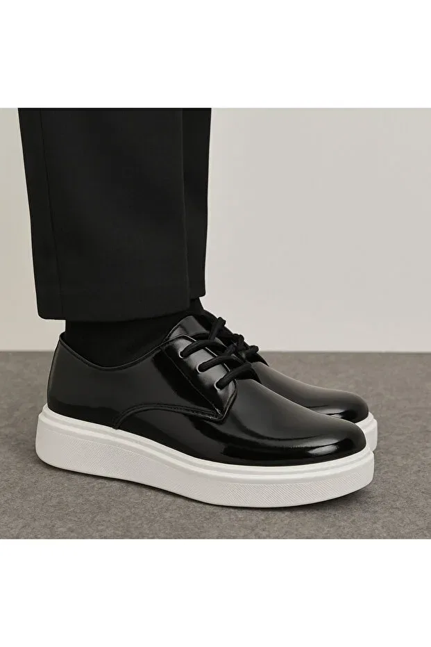 Детские туфли для девочек лакированные с эластичными шнурками Jojo Kids, Black Patent Leather