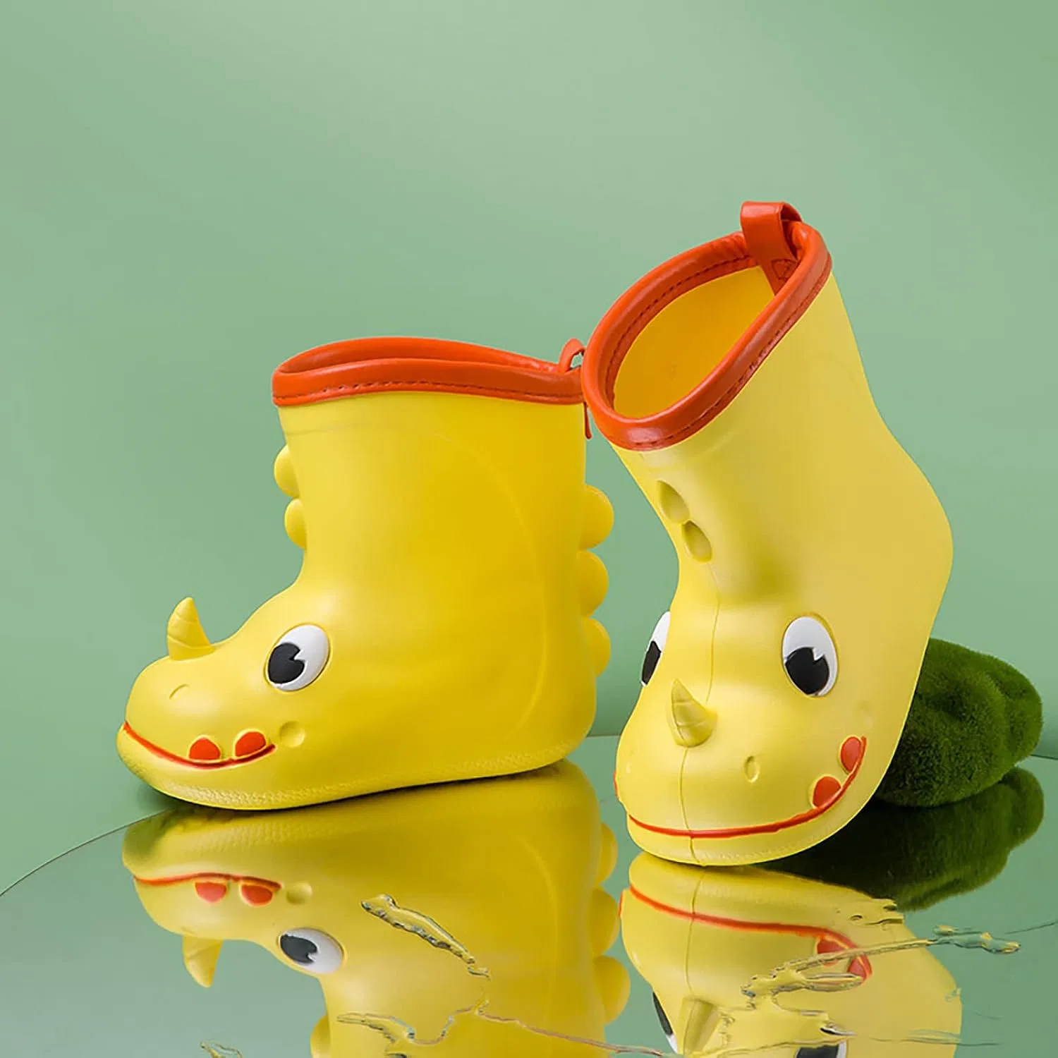 Детские сапоги резиновые для девочек с принтом Cartoon Animals, Yellow — фото 2