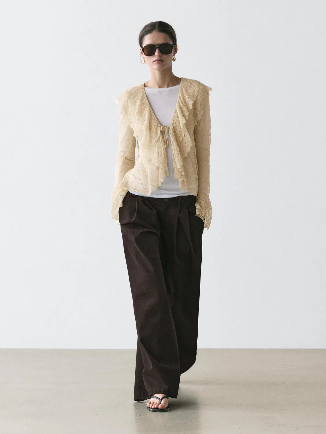 Широкие брюки с вытачками Massimo Dutti, Camel