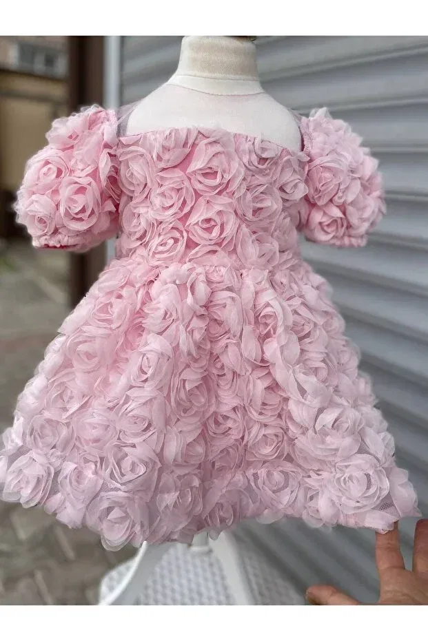 Детское платье для девочек с цветочным принтом Sare Çocuk Giyim, Pink — фото 2