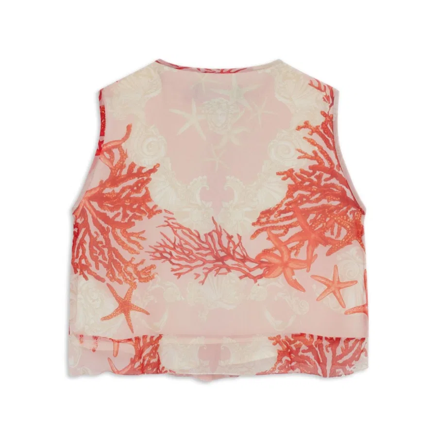 Блузка без рукавов с принтом Medusa Head Kids Medusa Head-Motif Round Neck Silk Shirt Young Versace, Dusty Rose/Coral/Ivory — фото 2