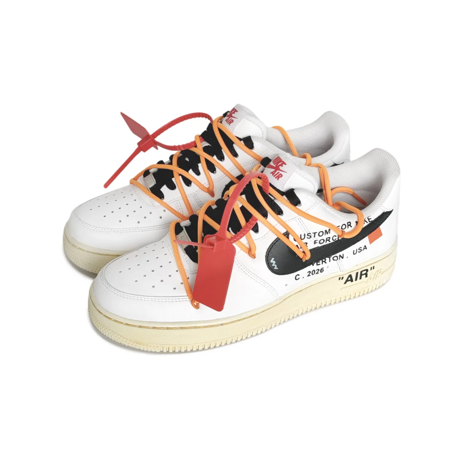 Детские кроссовки-скейтборд низкие Nike Air Force 1, White Black Orange Shoelace — фото 4