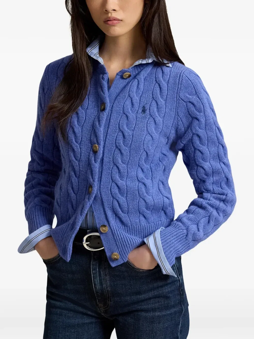 Кардиган Pony фактурной вязки Polo Ralph Lauren, синий — фото 3