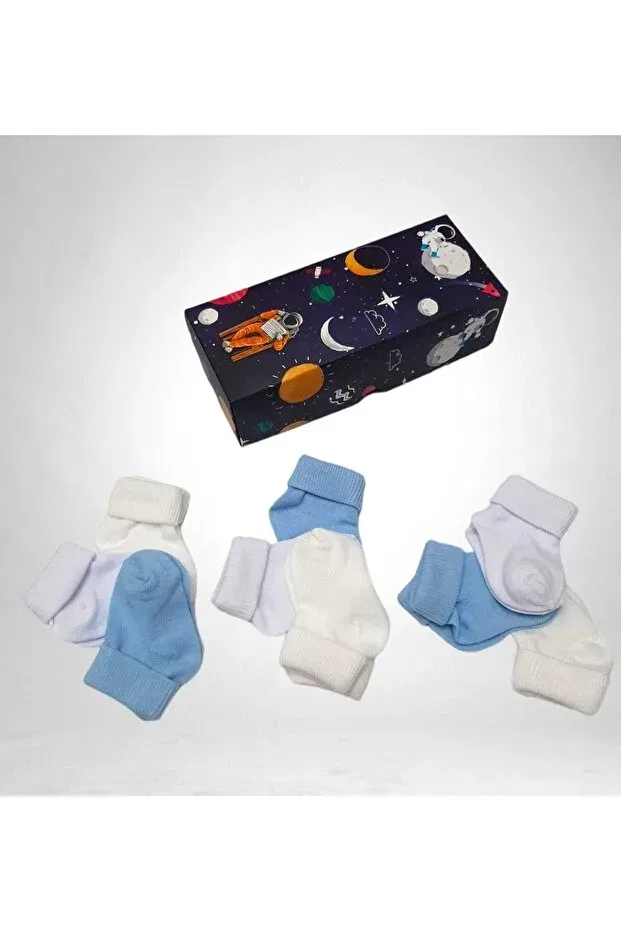 Детские носки для новорожденных с принтом Baby Bakkal, Blue - Ecru - White — фото 2