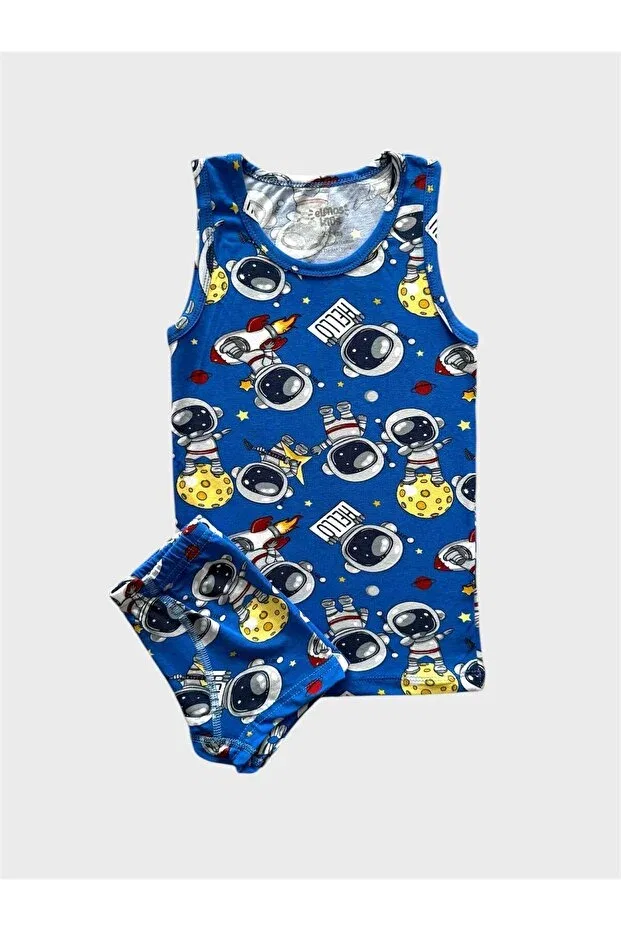 Детский комплект нижнего белья для мальчиков с принтом Astronaut Pattern Tusem Butik Homewear, Blue — фото 3