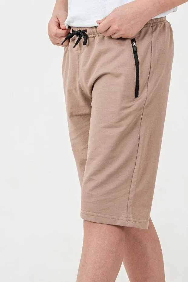 Детские шорты для мальчиков хлопковые Zippered 2-strap boys' shorts Mışıl Kids, Beige — фото 3