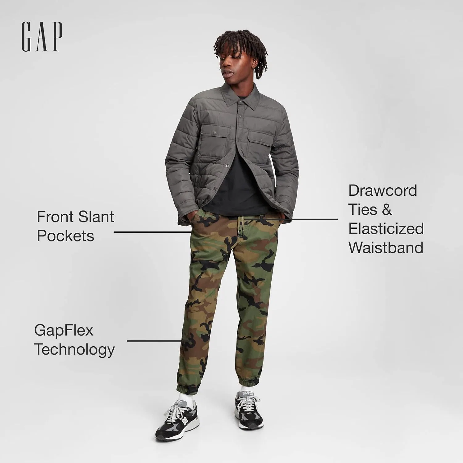 Мужские спортивные штаны свободного кроя Essential Jogger Pant, GAP, тёмно-жемчужный — фото 2