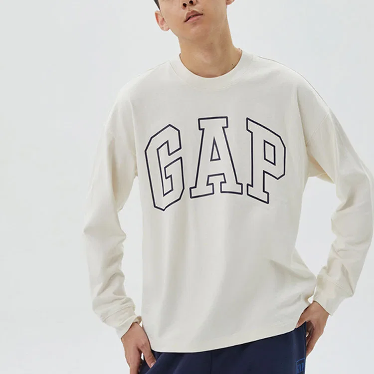 Футболка унисекс с круглым вырезом, прямой крой, GAP, Gray White — фото 4