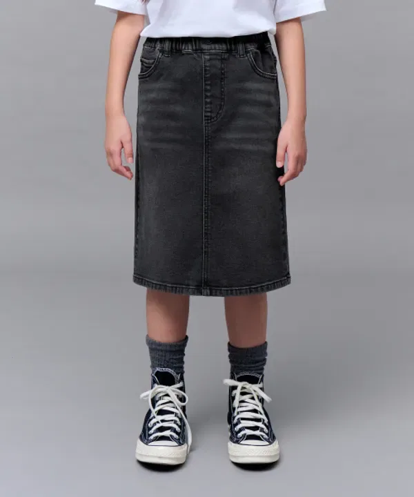 Юбка джинсовая миди на резинке, Musinsa Standard Kids, washed black