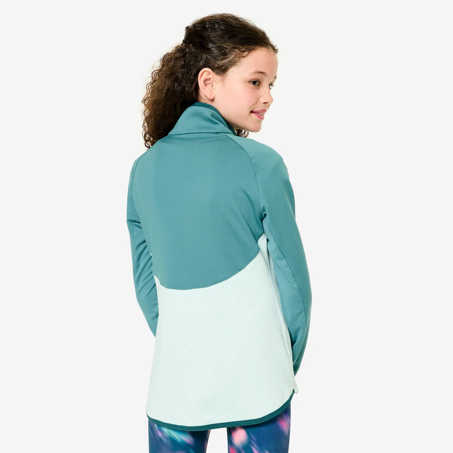 Детская спортивная куртка для девочек с принтом Trainingsjacke Madchen tailliert Decathlon, Blaugrau / Blasses Minzgrun — фото 4