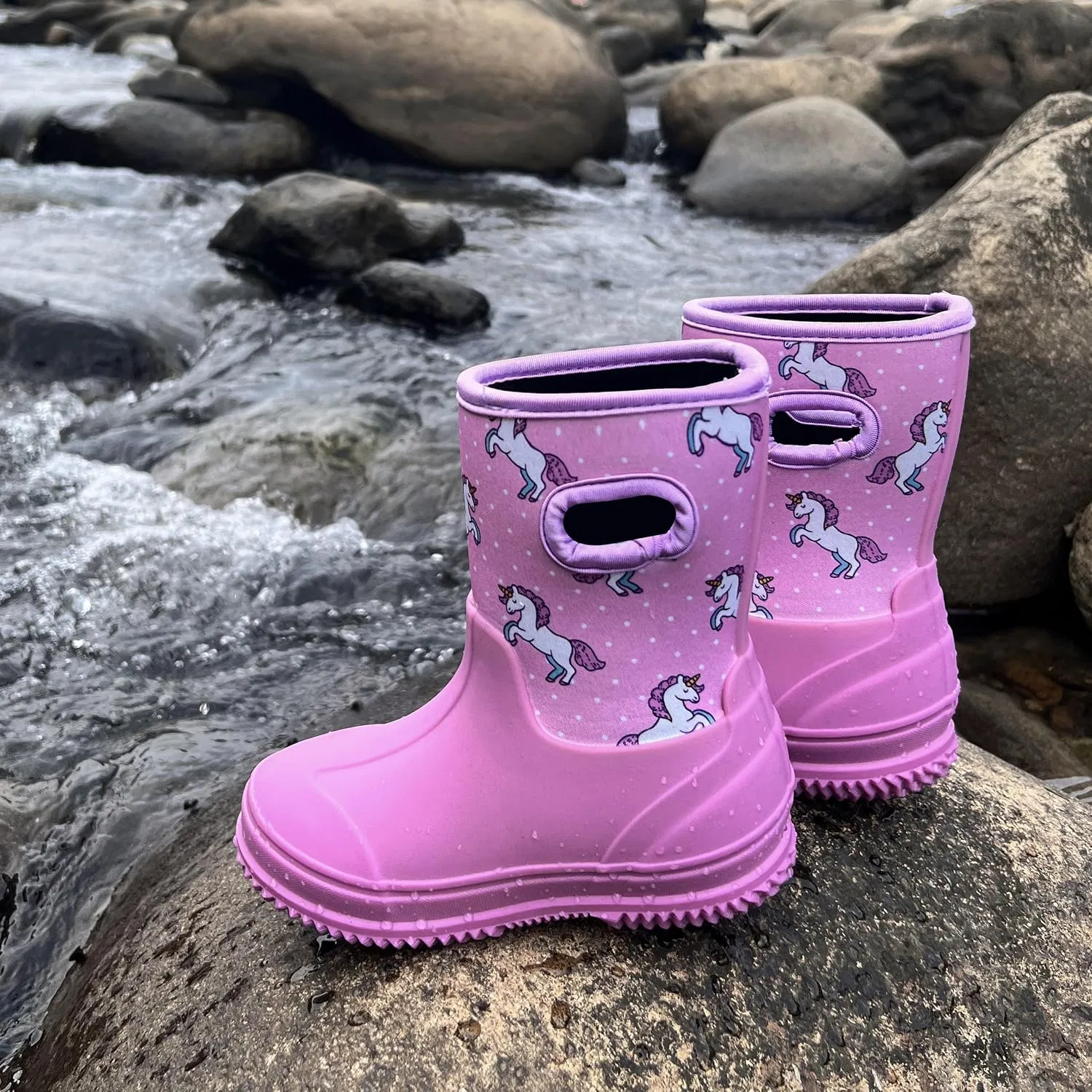 Детские сапоги для девочек водонепроницаемые HugRain, Pink Unicorn — фото 2