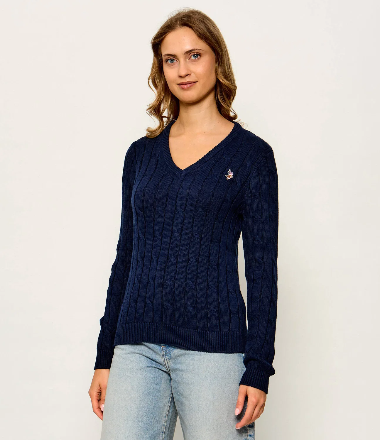 Свитер с V-образным вырезом U.S. Polo Assn., темно-синий