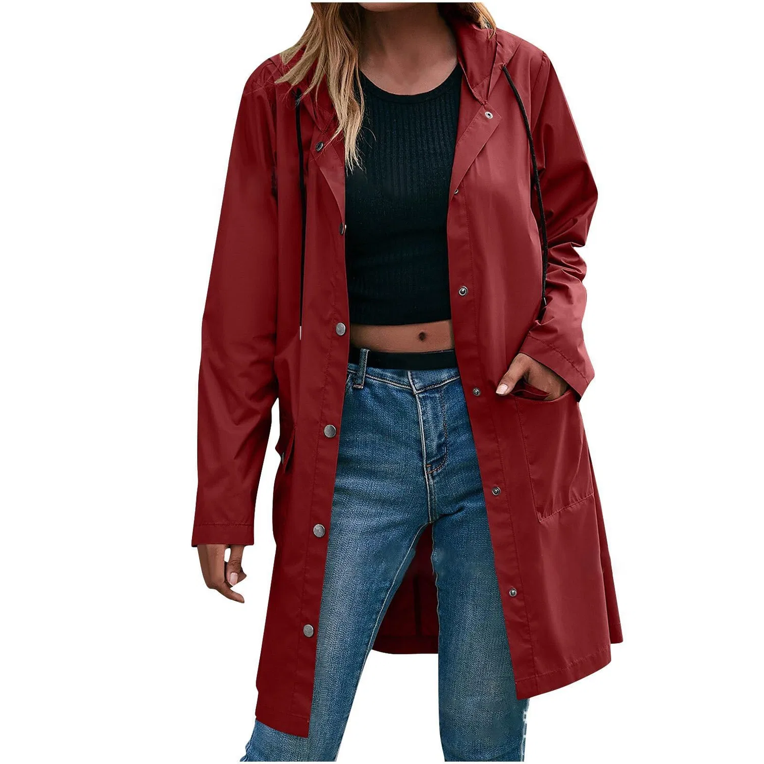 Женский длинный дождевик с капюшоном Waterproof Trench Coat, Wine