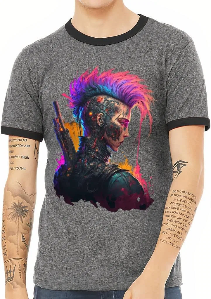 Мужская футболка с принтом Warrior Design Ringer T-Shirt, Deep Heather Black