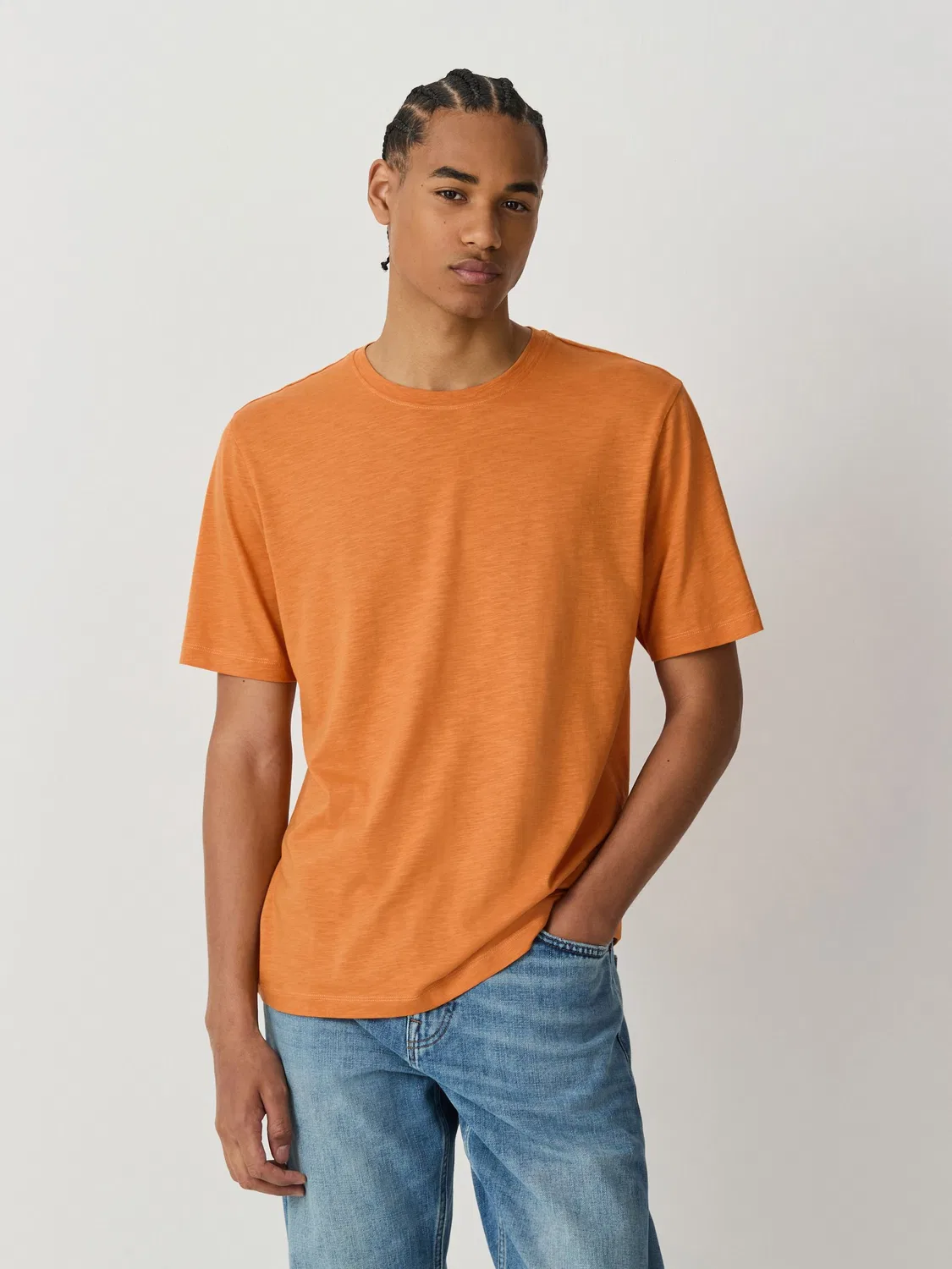 Футболка из модала с эффектом слэб, Orange Lightweight Slub Next, оранжевый
