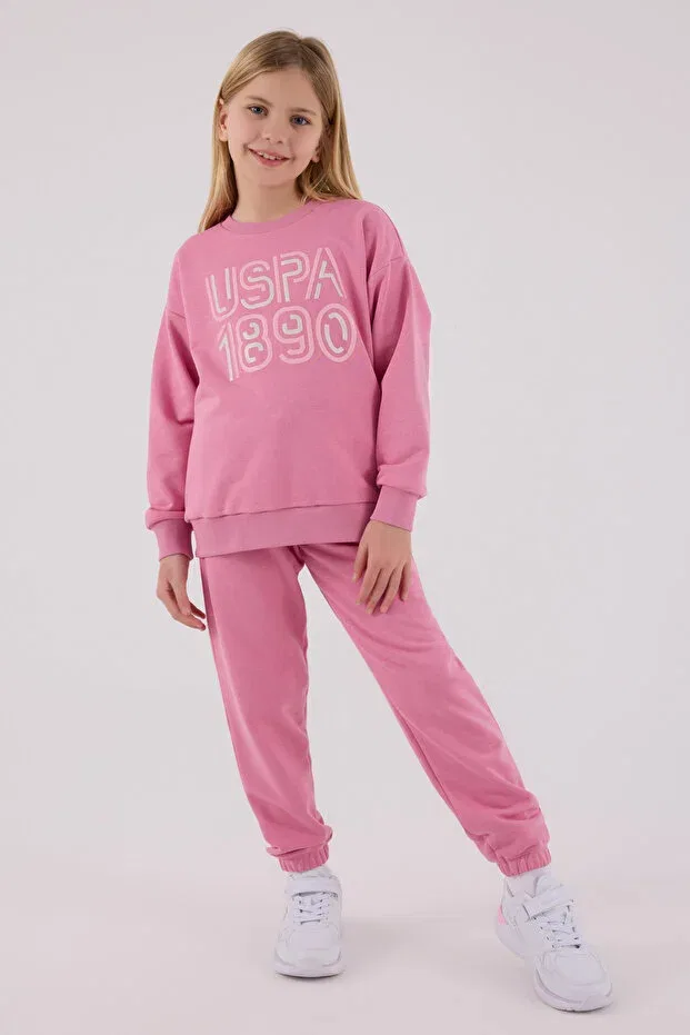 Детский комплект спортивного костюма для девочек с вышивкой U.S. Polo Assn., Carnation — фото 2