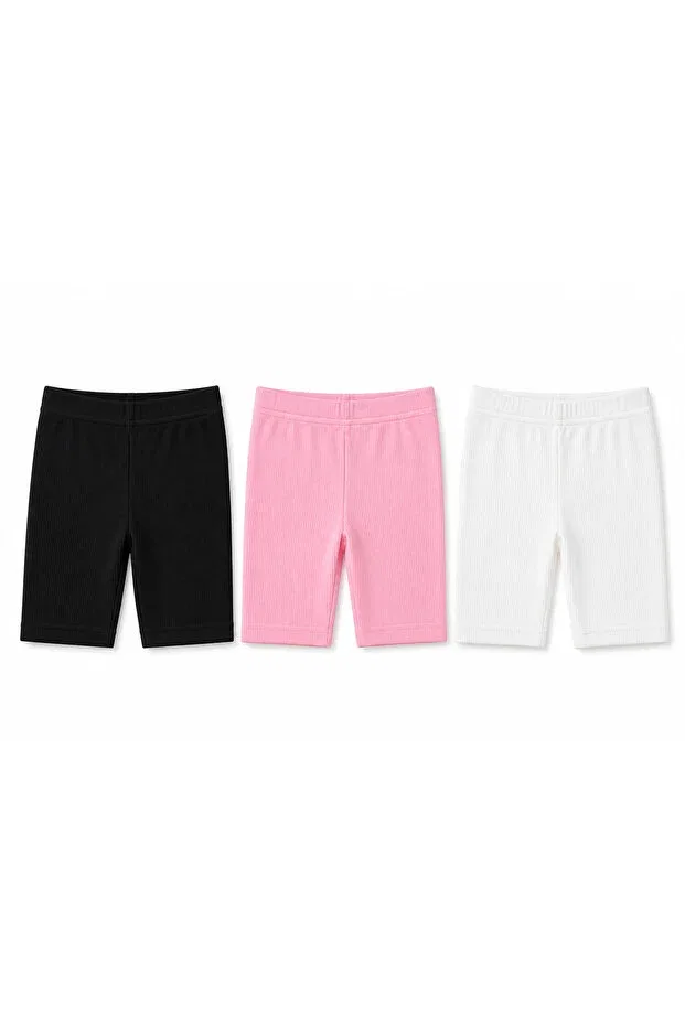 Детские леггинсы для девочек хлопковые 3-Pack kids' basic short leggings Heren, Pink-White-Black — фото 4
