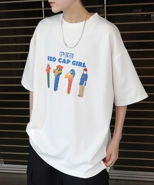 

Футболка оверсайз из ткани понте с принтом спереди и сзади Red Cap Girl x PEZ, белый
