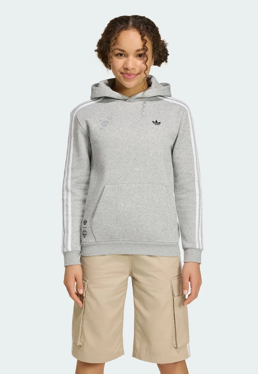 Толстовка с графическим принтом, свободного кроя, унисекс - худи Adidas Originals, Medium Grey Heather White — фото 2