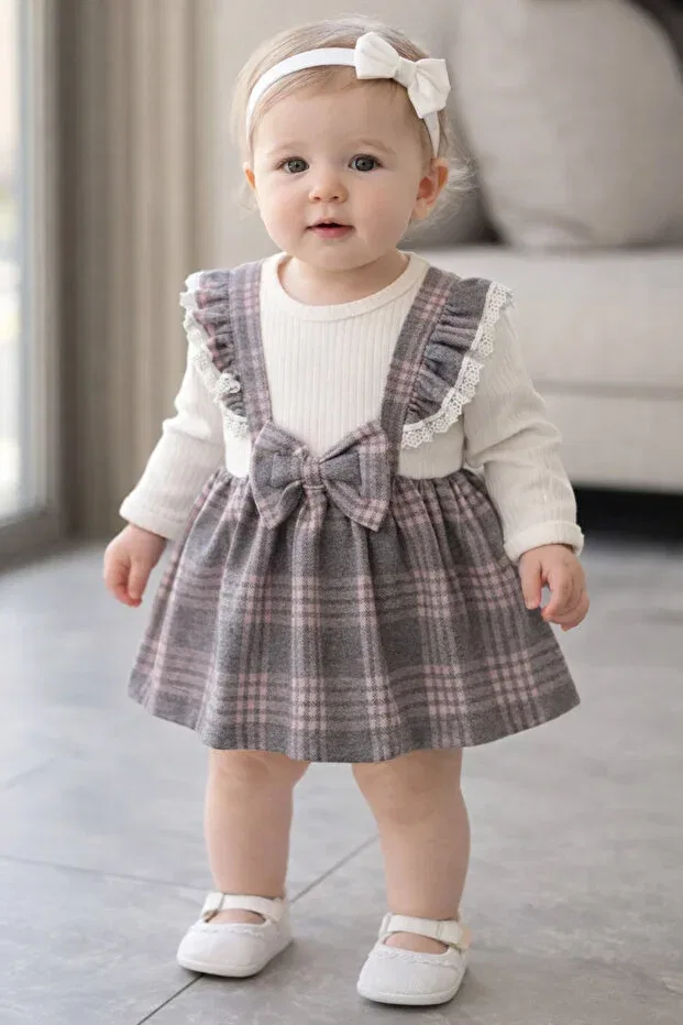 Детское платье для девочек с принтом Sweet baby girl plaid gilet style dress with bow detail and ribbed b Chicsy Baby, Pink