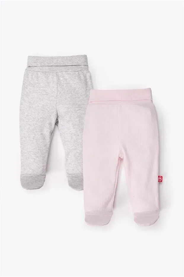 Детские брюки для девочек хлопковые Pants with socks 2-piece Bebetto, Pink