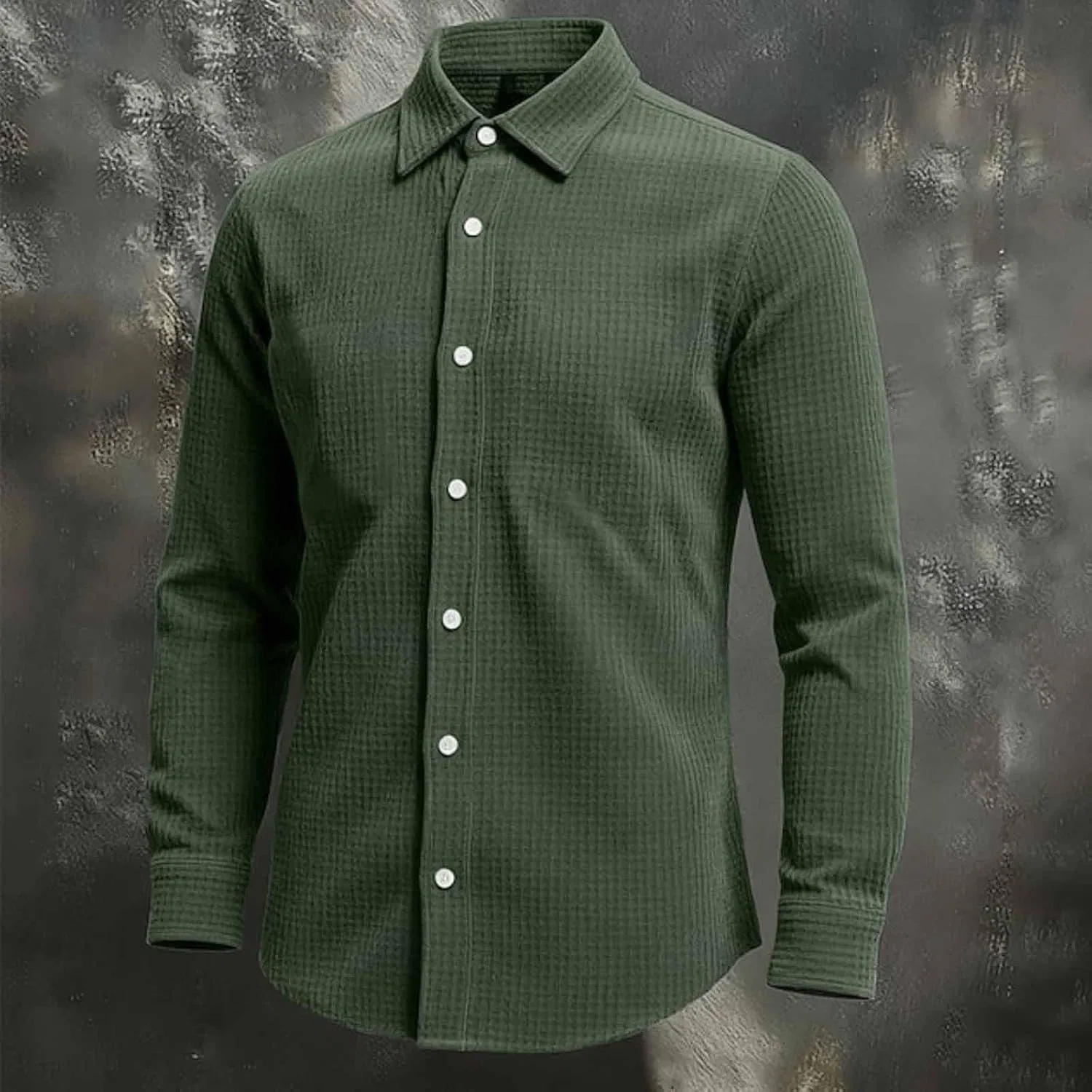 Мужская рубашка с принтом Classic Jacquard Plaid, армейский зелёный — фото 2