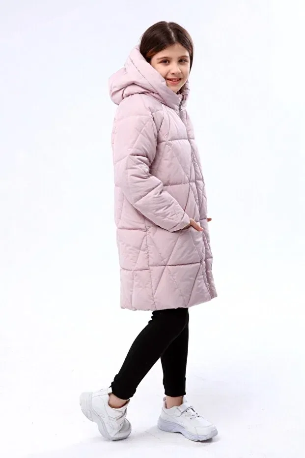 Детское пальто для девочек с капюшоном Girl'S coat 22bnt51251 Benitto Kids, Lilac — фото 3