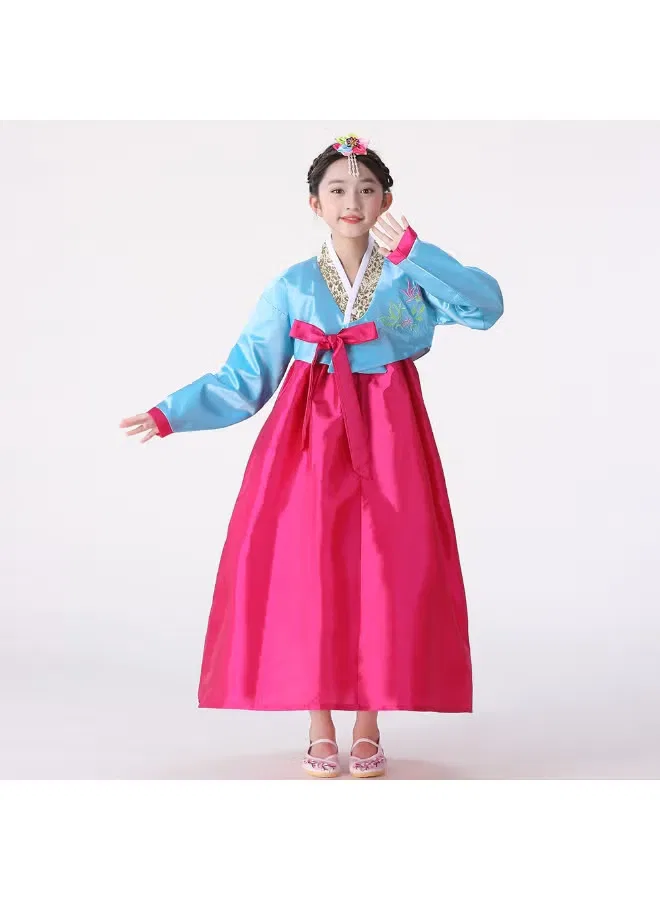 Костюм ханбок с шелковой юбкой комплект Korean girls kids hanbok Al Aoyama, синий — фото 3