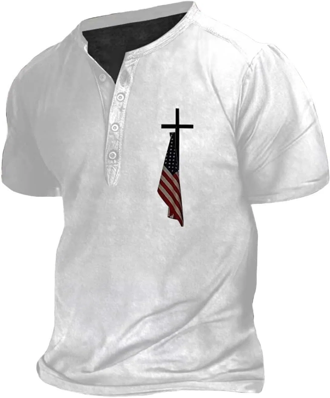Мужская футболка с американским флагом и крестом Henley, White