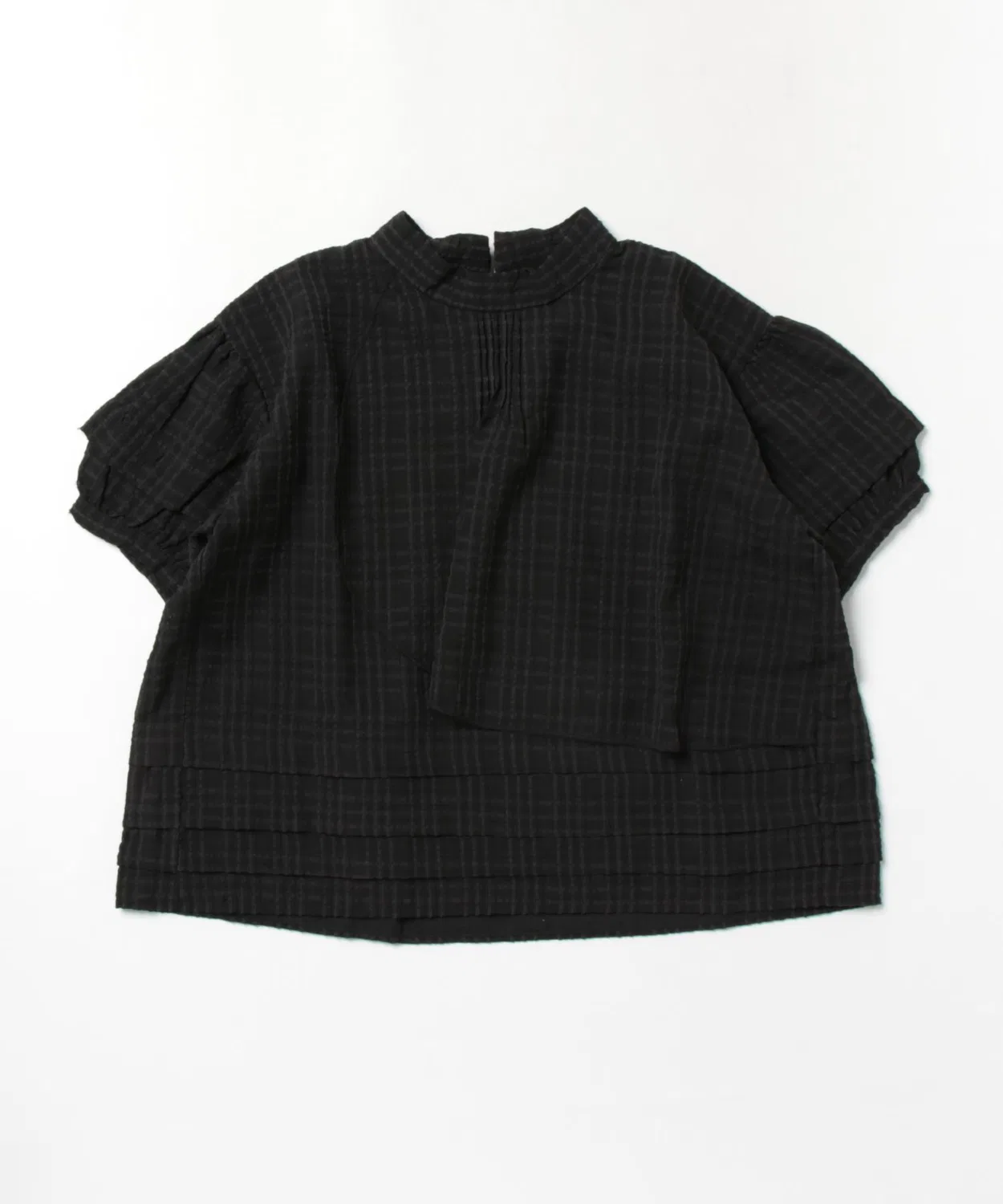 Детская блузка с воротником-стойкой, модель Sheer Check Hem, unica, Черный