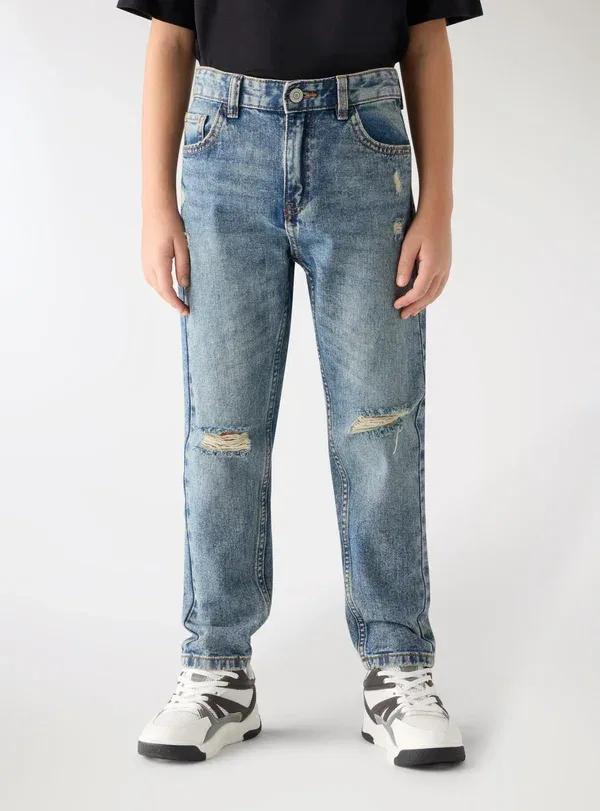 Брюки джинсовые Con strappi unita, Terranova, Blu Denim Medio, синий — фото 2