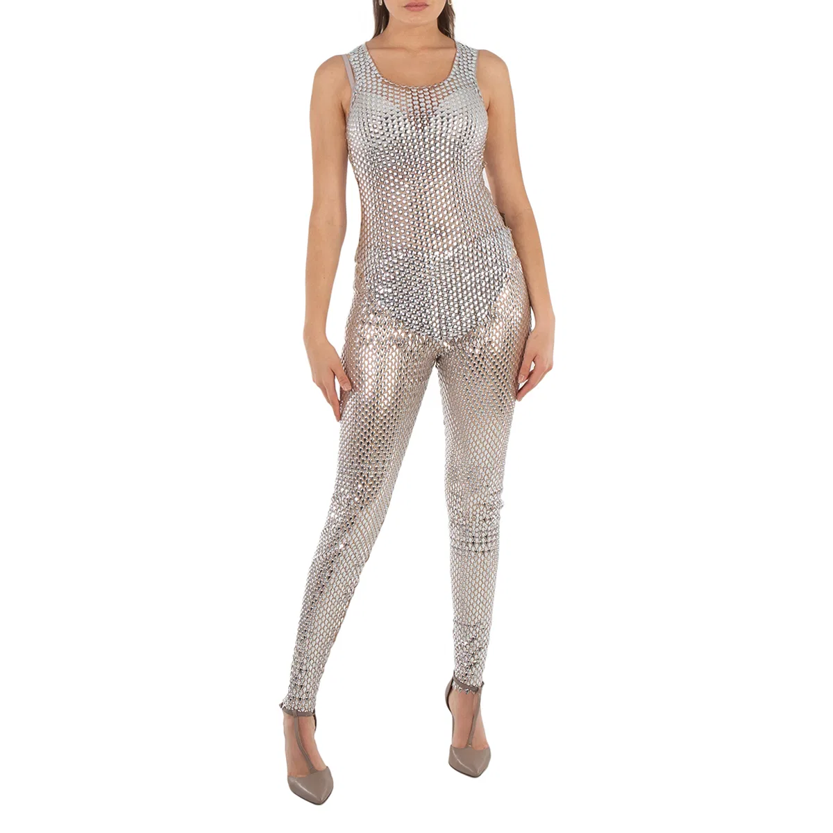 Брюки с фактурным металлическим декором Textured Detailed Metallic Pants Burberry, Silver — фото 2
