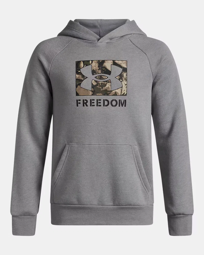 Худи для мальчиков из хлопкового флиса с начесом UA Freedom Big Flag Logo UnderArmour, Steel Light Heather/Baroque Green