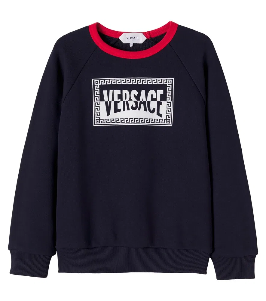 Толстовка из хлопкового трикотажа с логотипом Versace Kids, синий
