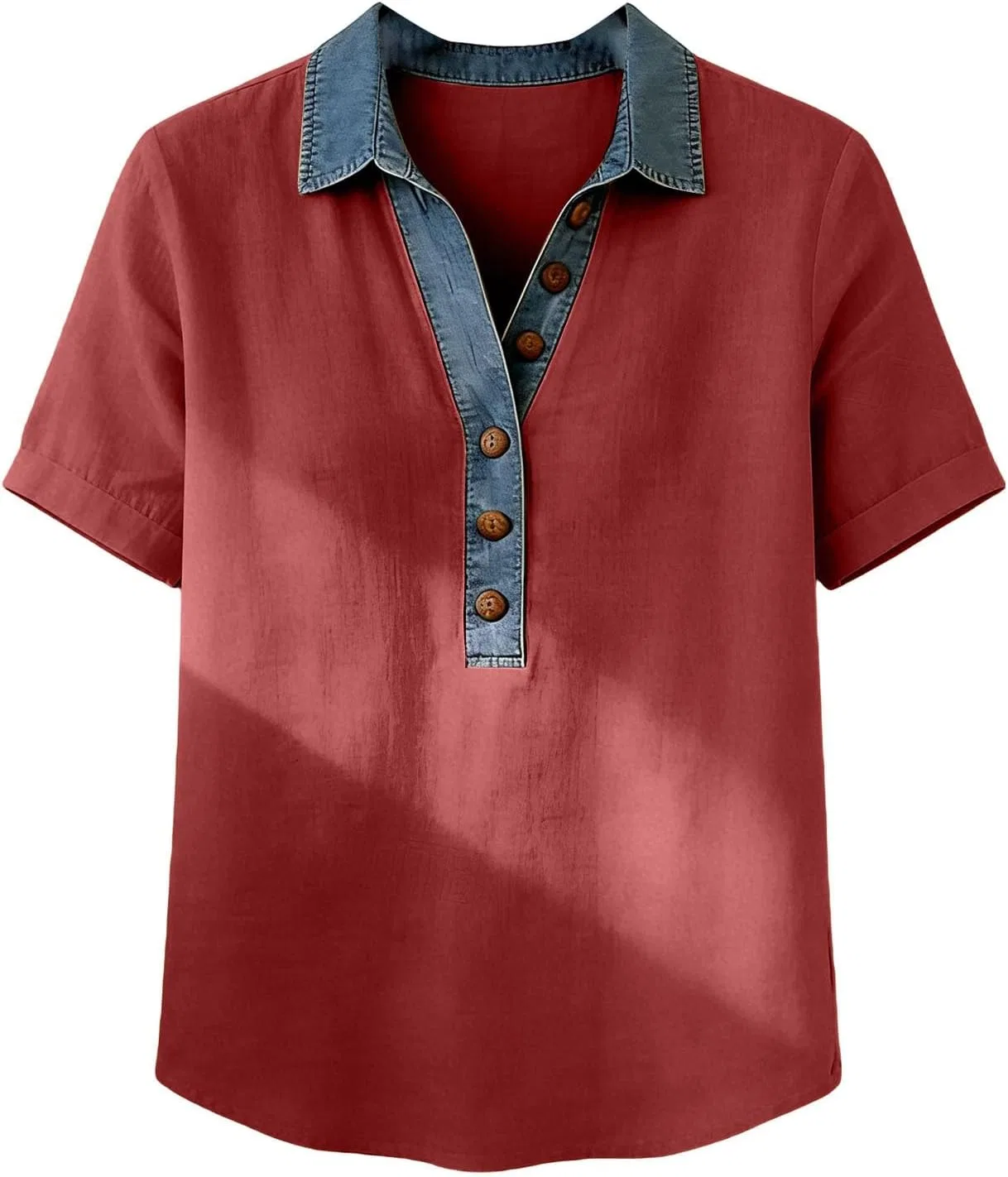 Женская джинсовая блуза с V-образным вырезом, Western Vintage, красный — фото 4