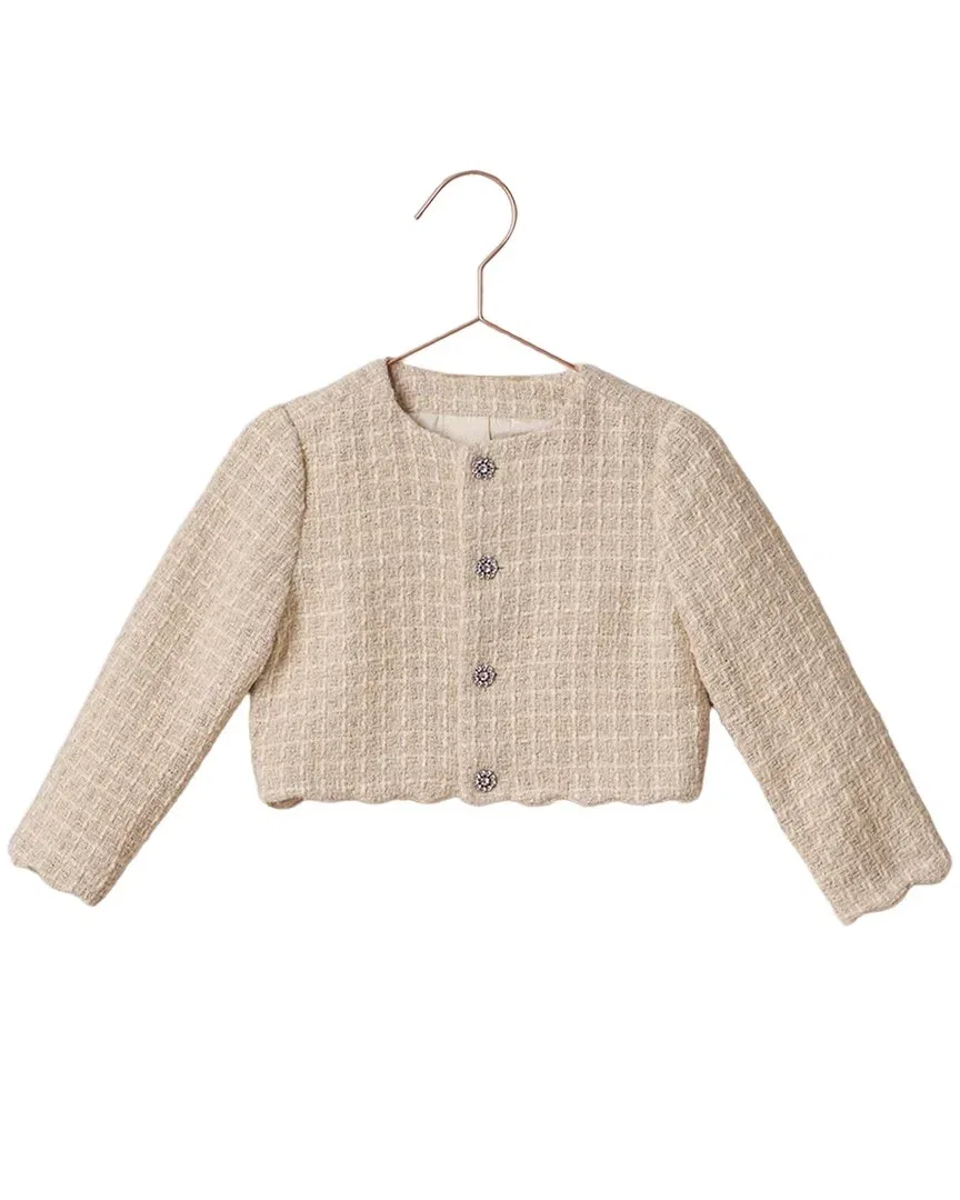 Детский жакет для девочек с цветочными пуговицами Tweed Jacket NORALEE, Ecru — фото 2