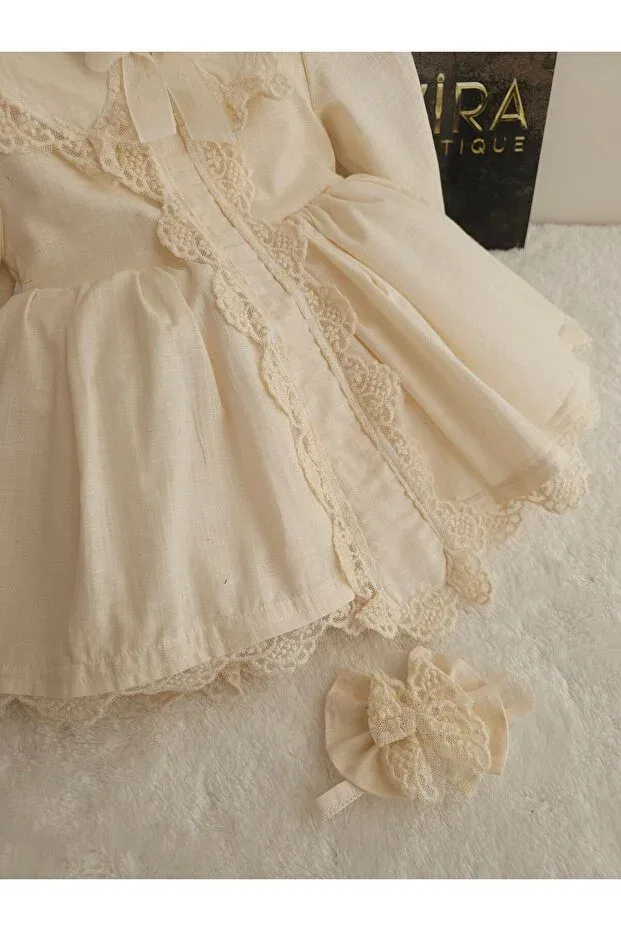 Детское платье для девочек льняное Elwirababyboutiqe, Nude Color — фото 3