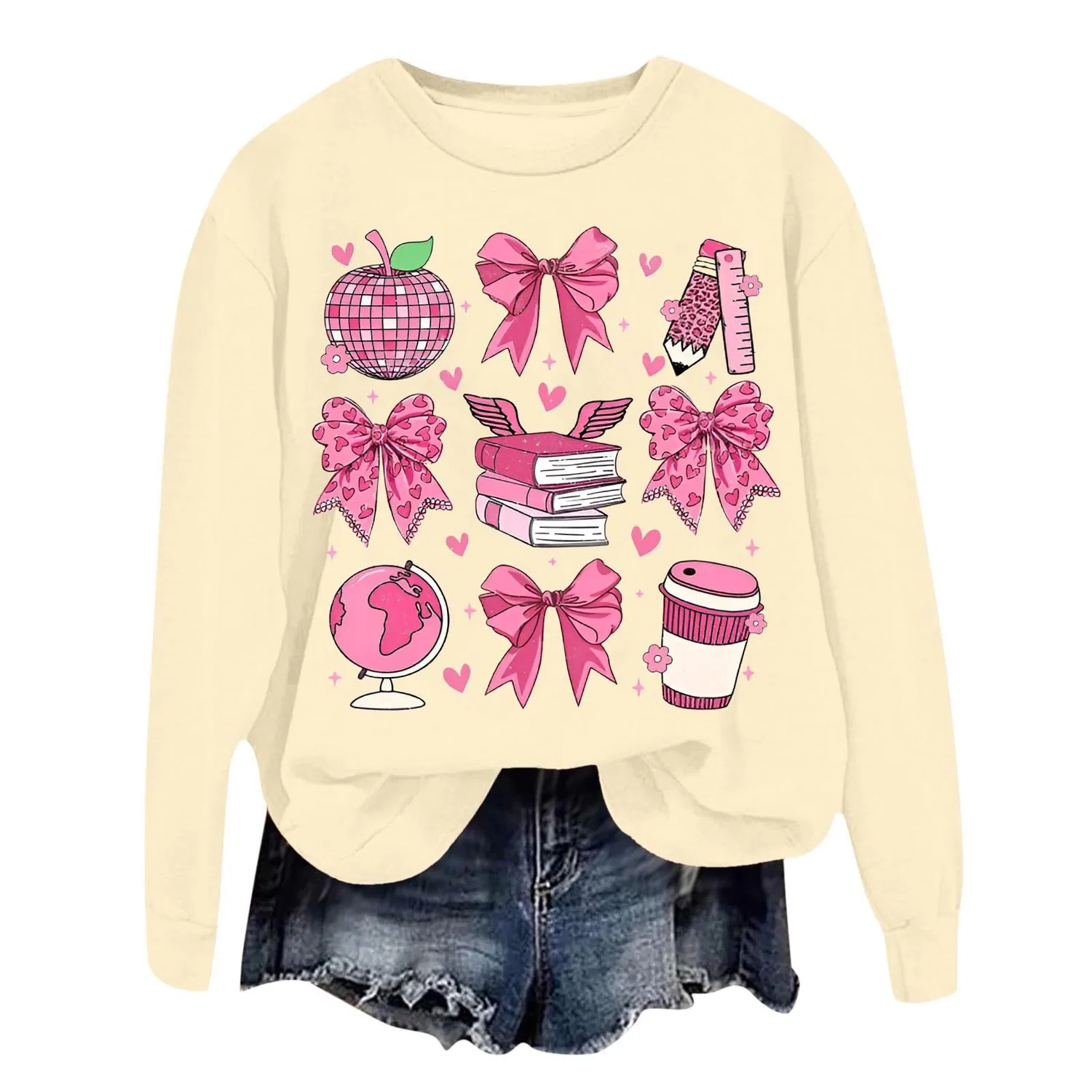 Женский свитшот с рождественским принтом Elegant Christmas Print, Beige-2