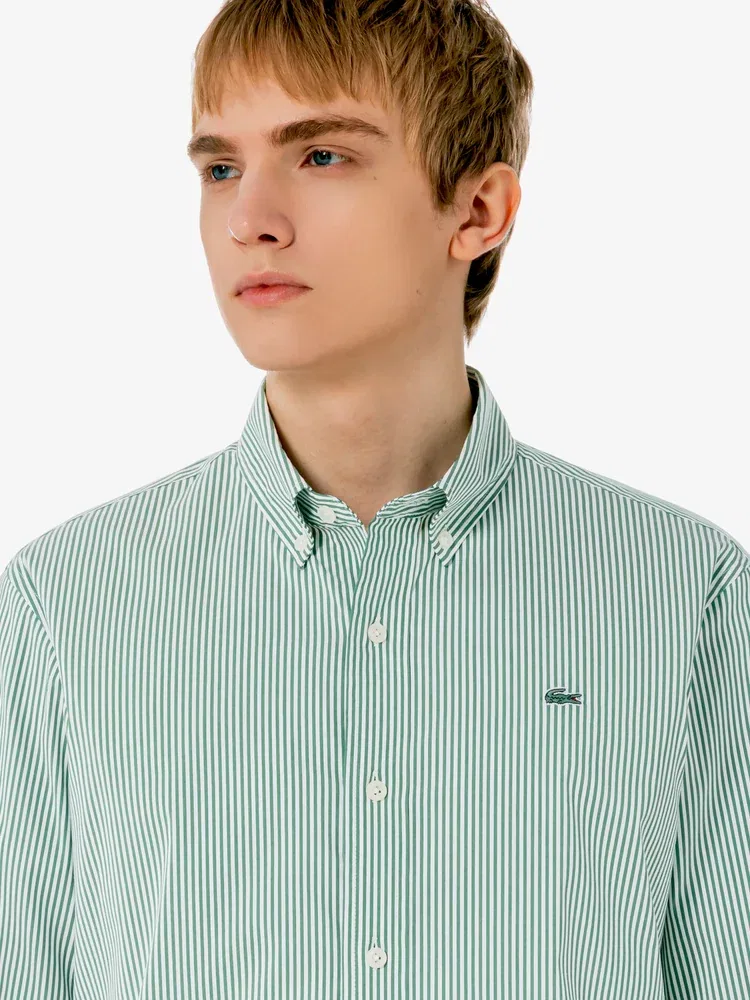 Рубашка с длинным рукавом стрейч-поплин в полоску LACOSTE, Green — фото 2